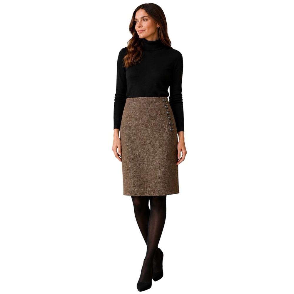 L.K. Bennett Freida Pencil Skirt Womens Brown Lambswool Tweed Lined. Sz 12
